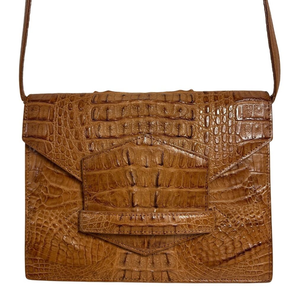 Vintage Eileen Kramer Real Alligator Leather Crossbody Pecan Brown Flap